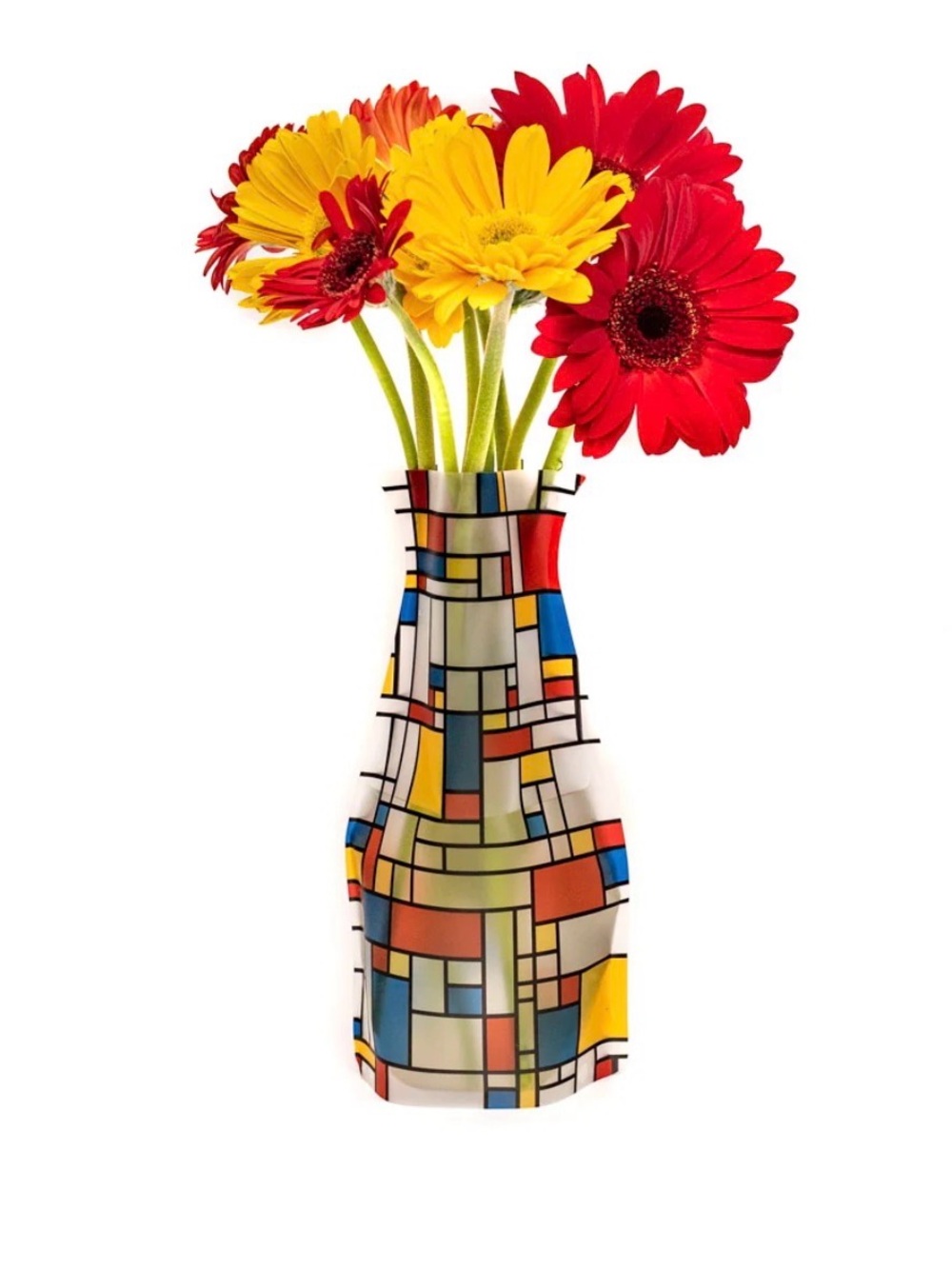 Colorful Mosaic Expandable MyVas Vase - in Red, Yellow, Blue Pattern
